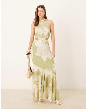 Pretty Lavish Cut-out Frill Maxi Dress - Natural