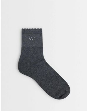Vero Moda Lettuce Edge Socks With Rhinestone Heart - Blue