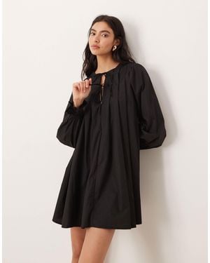 Glamorous Tie Front Long Sleeve Mini Dress - Black