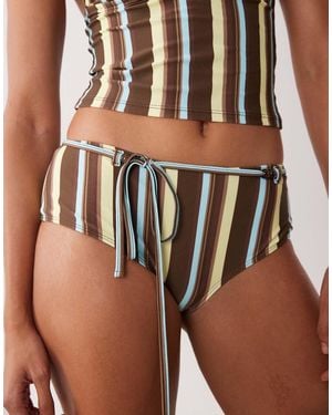 Motel Avi Tie Waist Striped Bikini Shorts - Brown