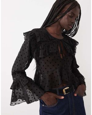 Miss Selfridge Blusa A Balze Con Volant A Pois - Nero
