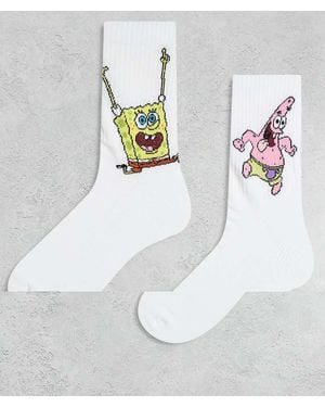 ASOS Confezione Da 2 Paia Di Calzini Bianchi Con Stampa Di Spongebob E Patrick - Bianco