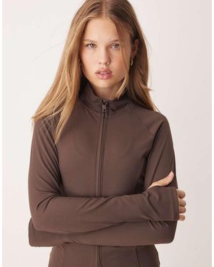 Gina Tricot Mix And Match Yoga Sports Seamless Zip Up Jacket - Brown