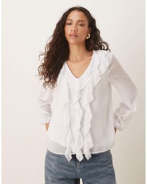 Vila Ruffle Frill Woven Blouse - White
