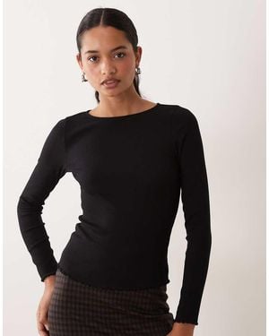 New Look Lettuce Edge Long Sleeve Top - Black