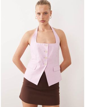 Mango Boreli 100% Linen Halterneck Waistcoat Co-ord - Pink