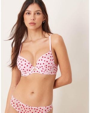 New Look Flock Heart Demi Pad Bra - Pink