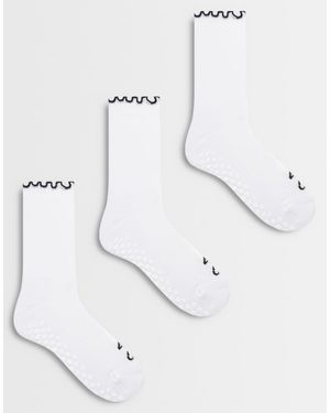 4505 Pack De 3 Calcetines De Pilates Con Borde Ondulado Antideslizantes En Con Detalle Negro - Blanco