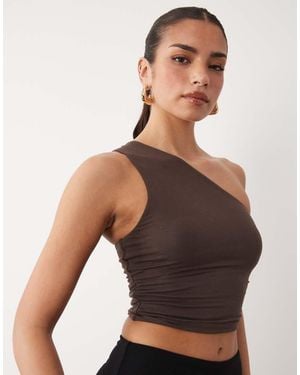 Oh Polly Modal One Shoulder Open Back Top - Brown