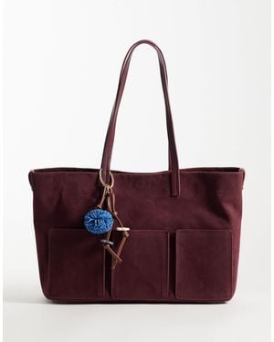 ASOS Faux Suede Pocket Tote Bag With Bag Charm - Purple