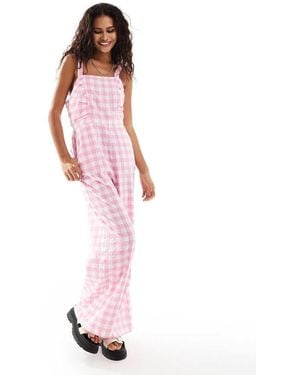 Monki Sqaure Neck Jumpsuit With Front Ruching - Pink