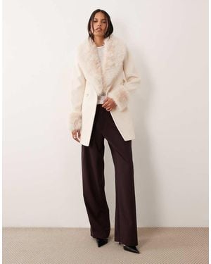 Forever New Faux Fur Trim Belted Short Coat - Natural