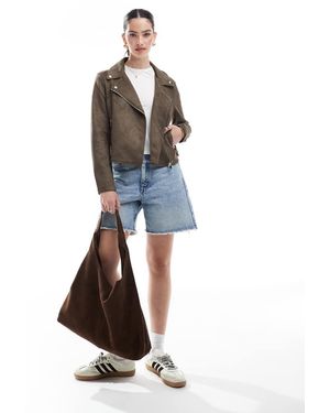 Vero Moda Faux Leather Biker Jacket With Washed Effect - Blue