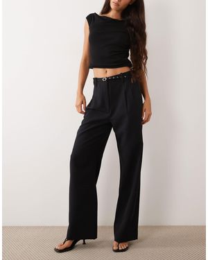 Abercrombie & Fitch Sloane High Rise Wide Leg Trouser With Belt - Black