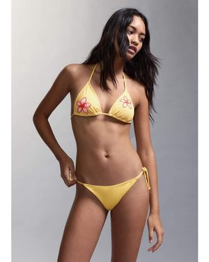 Mango Teen String Bikini Set With Embellished Flowers - Brown