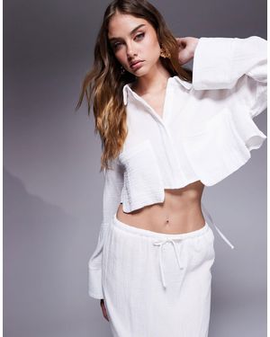 Kaiia – strukturierte oversize-hemdbluse aus baumwolle - Weiß