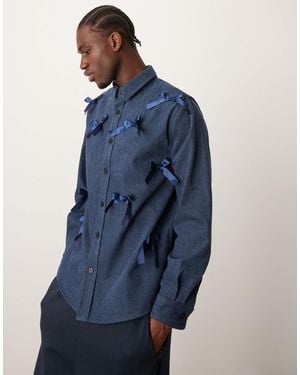 Sister Jane Unisex Bow Embroidered Shirt - Blue