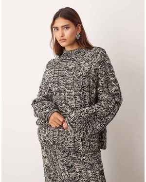 ARRANGE Cable Knit High Neck Jumper With Volume Sleeve - Grey