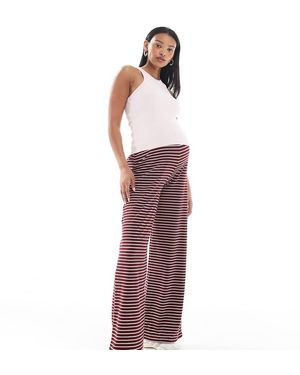 Mama.licious Pantalones A Rayas Rojas Y Color Crema De Pernera Ancha De Punto Acanalado De Mamalicious Maternity-Rojo - Morado