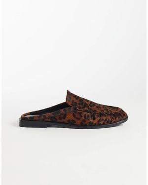 ASOS Wide Fit Mystique Premium Loafer Mules Hair On Real Leather - Brown