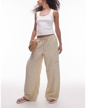 TOPSHOP Textured Tie Waist Straight Leg Trousers - Natural