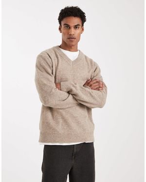 Only & Sons Brushed Knit V Neck Sweater - Natural