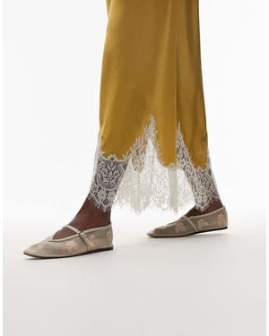 TOPSHOP Alex Embroidered Flower Ballet Shoes - Metallic