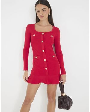 River Island Knitted Long Sleeve Peplum Mini Dress - Red