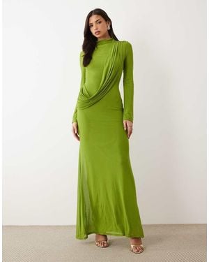 ASOS Long Sleeve Maxi Dress With Drape Bodice Detail - Green