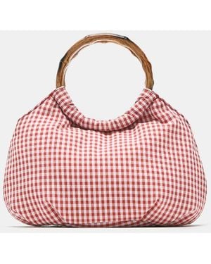 Pull&Bear Borsa A Mano Rossa A Quadretti Con Stampa A Quadretti - Rosa