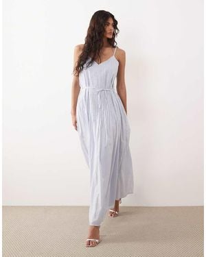 Gina Tricot Pure Cotton V Neck Strappy Volume Maxi Dress - Blue