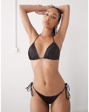Monki Slip Bikini A Triangolo Marroni E Neri Zebrati Con Allacciatura Laterale - Nero