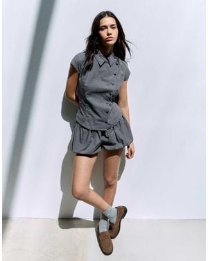 Bershka Short Sleeve Cross-button Shirt - White