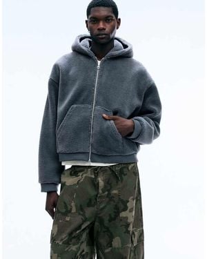 Weekday Oversized Borg Fleece Funnel Neck Zip Hoodie - Blue