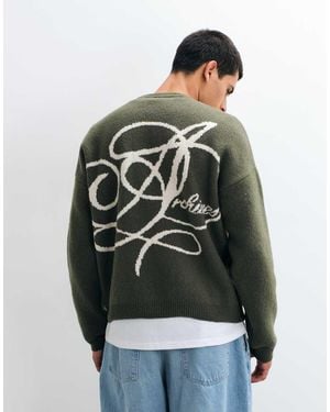 ASOS Oversized Knitted Crew Neck Jumper With Backprint Detail - Green