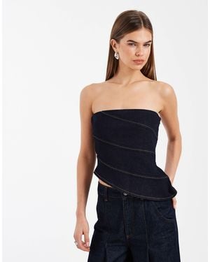 ASOS Denim Asymmetrical Seam Bandeau Top - Black