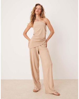 ASOS Co-ord Linear Textured Wide Leg Trouser - Natural