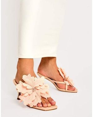Public Desire Varley 3-D Flower Mule Mid Heels - Natural