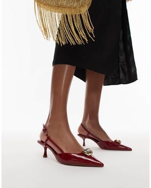 Mango Pointed Heel With Gold Detailing - Red