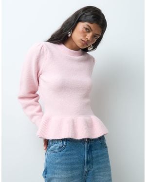 Miss Selfridge Puff Sleeve Peplum Sweater - Pink