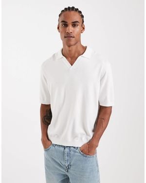 Only & Sons Relaxed Fit Split Neck Polo - White