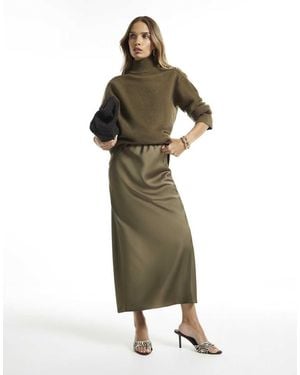 River Island Satin Bias Maxi Skirt - Green