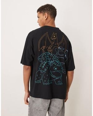 ASOS Oversized T-shirt With Pokemon Starter Character Prints - Black
