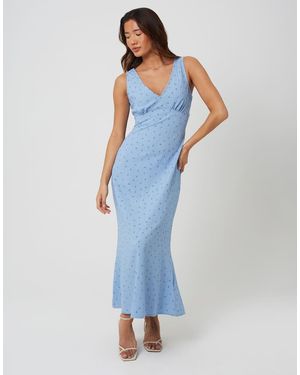 Brave Soul Strappy V-Neck Floral Midi Dress - Blue