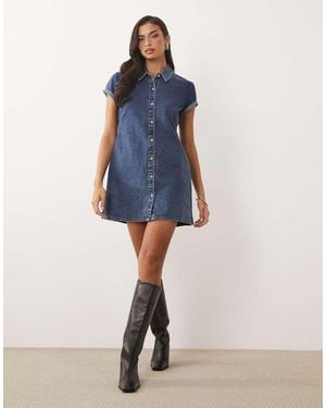 GOOD AMERICAN Button Through Mini Dress With Turn-up Sleeves - Blue