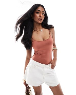 Bershka Polyamide Scoop Neck Bodysuit - White