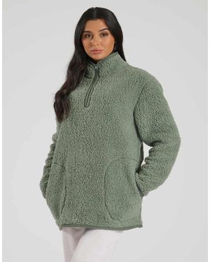 Loungeable Jersey Marrón Moca Con Cremallera Corta Y Bolsillos De Borreguito De