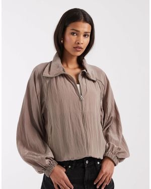 & Other Stories Nylon Short Bomber Jacket With Waist Pleat Detail - Brown