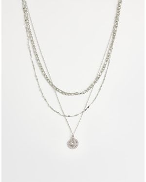 TOPSHOP Nyle Stainless Steel Multi Chain Necklace With Pendants - White