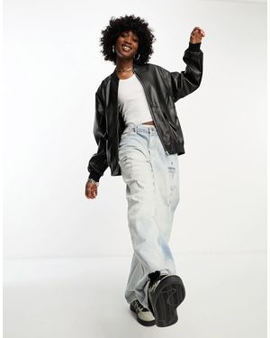 Noisy May Faux Leather Bomber Jacket - White
